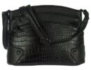 Ívelt cipzáros hosszú pántos fekete kroko mintás női műbőr táska Urban Style