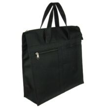 Elöl két zsebes fekete bevásárló táska