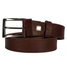 3 cm széles, szélein nyomott mintás barna egész bőr öv csattal 129 cm