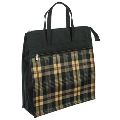 Barna kockás fekete bevásárló táska