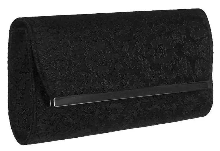 Brokát mintás textil anyagú fekete női alkalmi táska Runfa