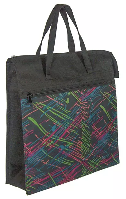 Elöl 1 zsebes fekete bevásárló táska színes mintás betéttel