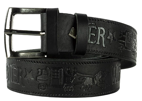4 cm széles egész bőr, WINCHESTER felirattal nyomott fekete öv 113 cm