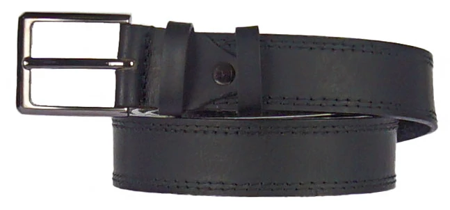 3,5 cm széles szélein varrott fekete bőr öv, 140 cm Gaston