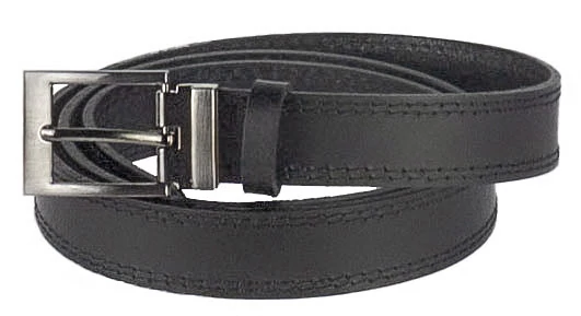 3 cm széles egész bőr, szélein duplán varrott fekete öv, 125 cm Gaston