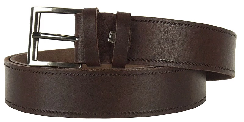 4 cm széles egész bőr, szélein nyomott sötétbarna öv, 121 cm