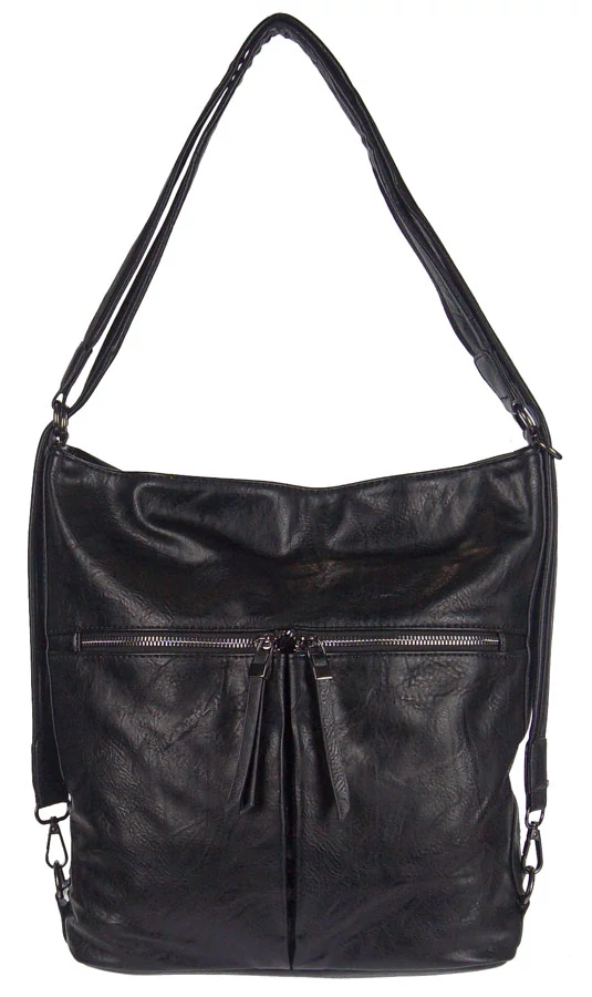 Hátizsákként is hordható fekete női műbőr női válltáska 2in1 Romina bags