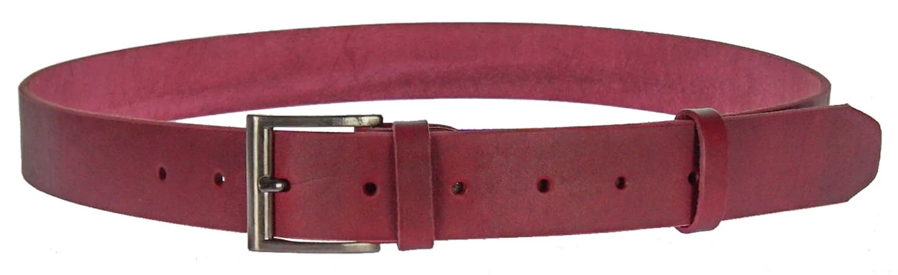 4 cm széles egész bőr, bordó öv, 123 cm