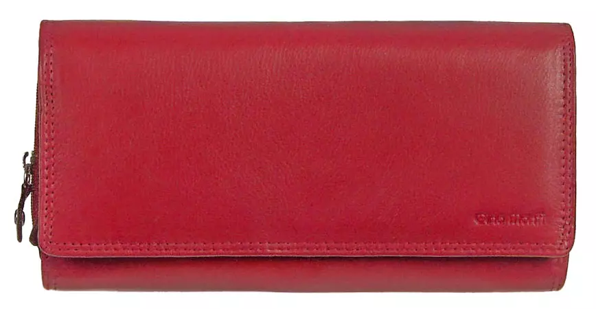 Fedeles, cipzáros aprós, hátul kártyatartós piros bőr pénztárca Gina Monti