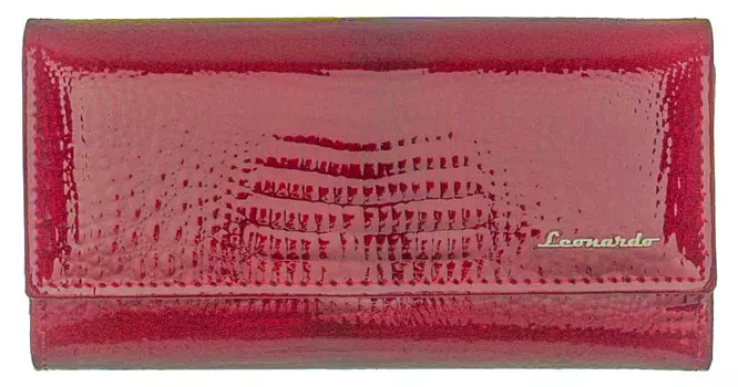 Fedeles, krokómintás piros lakkbőr pénztárca kártyatartó résszel Leonardo