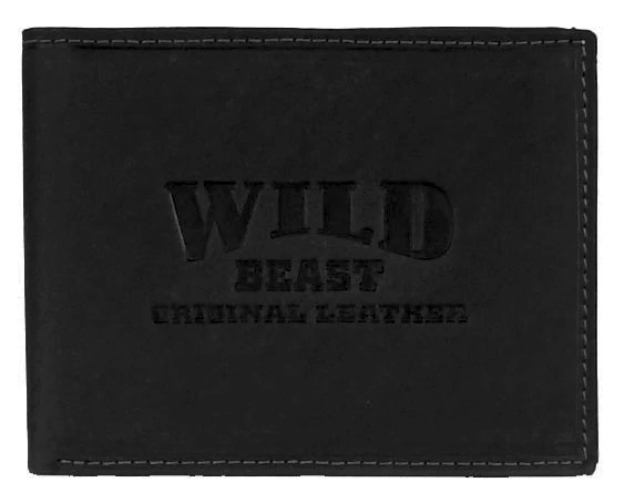 Fekete matt bőr férfi pénztárca Wild Beast nyomással