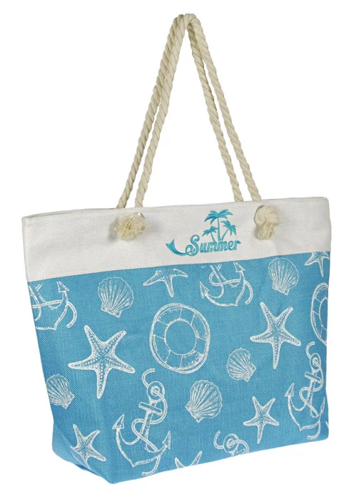 Tengerparti mintás világoskék alapú vászon strandtáska Jessica Bags