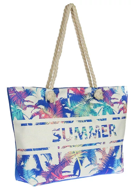 Levélmintás kék alapú vászon strandtáska Jessica Bags