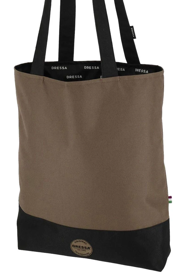 Barna-fekete textil shopper fazonú női válltáska Dressa