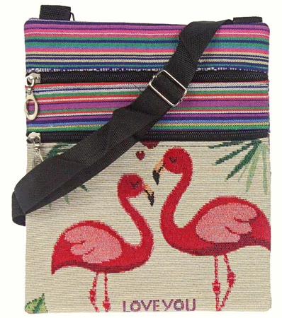 Flamingó mintás csíkos textil tarisznya